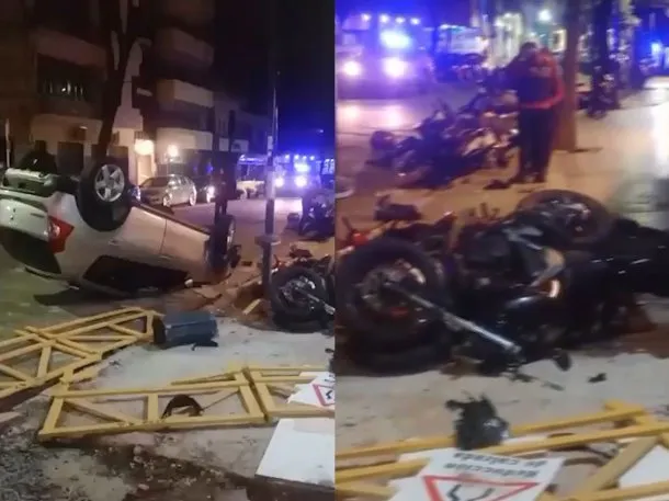 Villa Crespo: un auto embistió 12 motos y volcó en plena madrugada